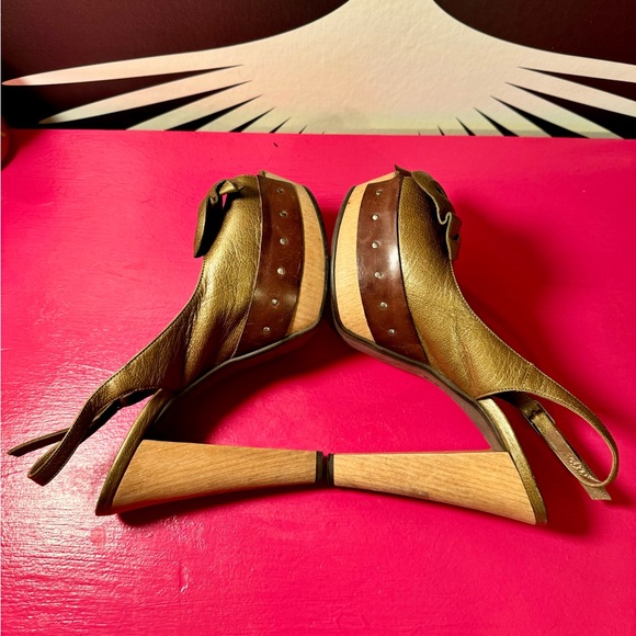 Bronze Vintage metallic Marni Wooden Platform Heels - Sz 38 ( 7.5) - Picture 6 of 7